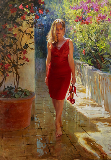 Lady in Red Original Painting by Vladimir Volegov