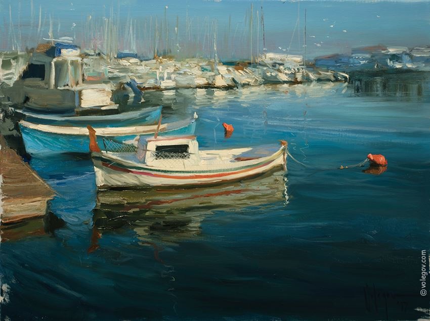 Port at Costa del Maresme
 Original Painting by Vladimir Volegov