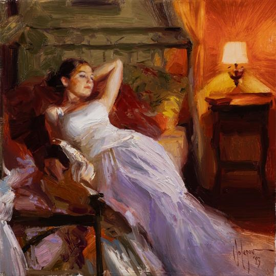Resting on the Bed Original Painting by Vladimir Volegov