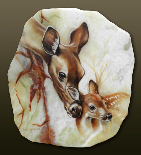 Original painting Onyx Doe And Fawn by Susan Von Borstel