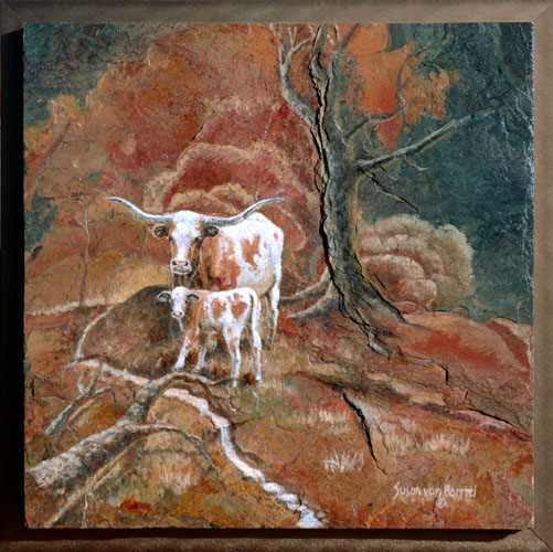 Original painting Longhorn Cow and Calf by Susan von Borstel