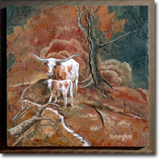 Original Painting, Longhorn Cow and Calf  by Susan von Borstel