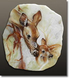 Original Painting, Onyx Doe and Fawn by Susan von Borstel