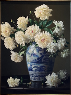 Original Painting, Shades of Cream, Blue, and Carmine by Evan Wilson